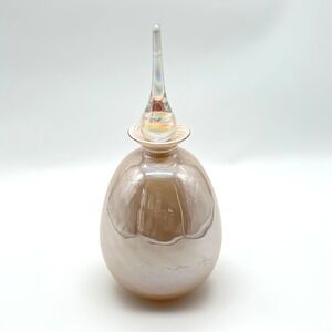 Vintage Opalescent Art Glass Perfume Bottle Pink Peach Iridescent With Stopper